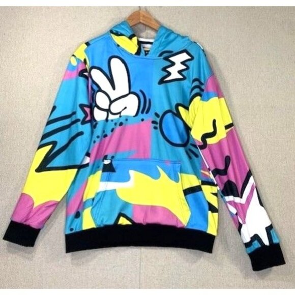 Reason Large Colorful Graphic Peace Hoodie 100% Polyester Unisex - Picture 1 of 8